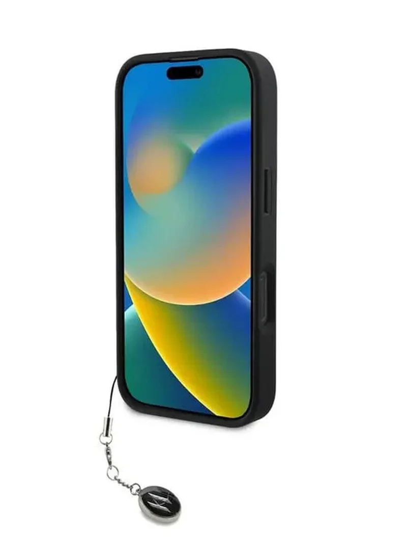كارل لاغرفيلد جراب صلب من جلد سافيانو مع شعار ممدود لهاتف iPhone 16 Pro Max/ واقي كاميرا الكمبيوتر/ شعار Karl Diamond/ خفيف الوزن - أسود