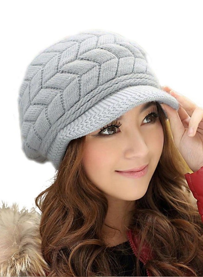 HINDAWI Winter Hats for Women Girls Warm Wool Knit Snow Ski Skull Cap with Visor, Hat and gloves (grey)., One Size - Image 2
