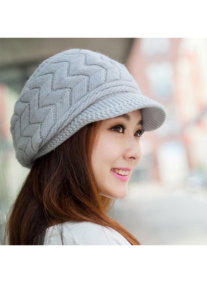 HINDAWI Winter Hats for Women Girls Warm Wool Knit Snow Ski Skull Cap with Visor, Hat and gloves (grey)., One Size - Image 3