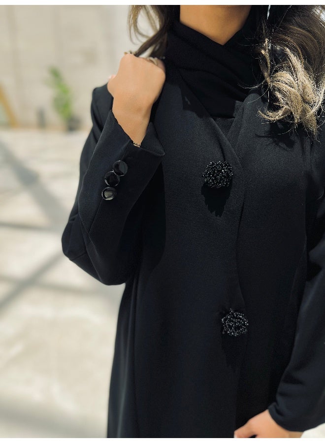 آية MW1601 عباية بليزر باللون الأسود الفاحم - Image 5