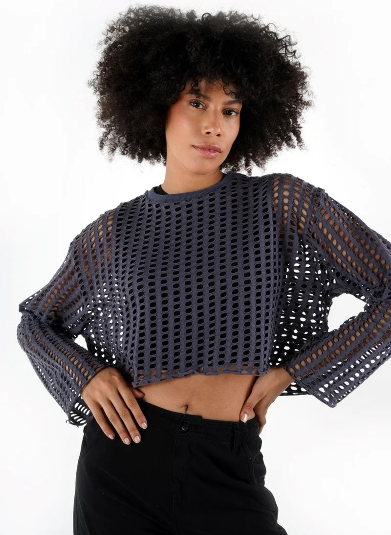 الكسندر جاردي Alexandergardi Openwork Oversized Crop Knit Blouse (B24-00101)