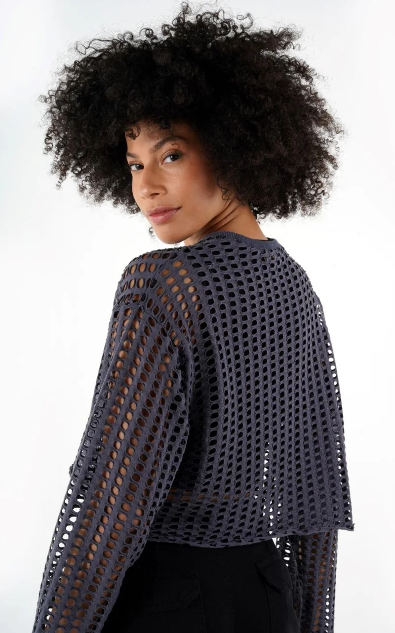 الكسندر جاردي Alexandergardi Openwork Oversized Crop Knit Blouse (B24-00101)