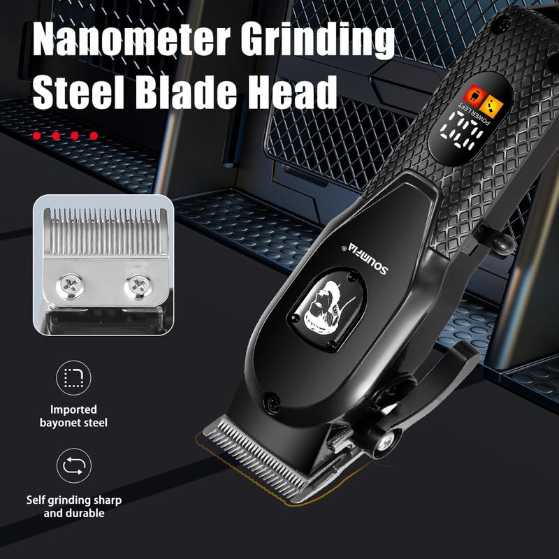 Solimpia HT-671 سلسلة صالون ماكينة حلاقة احترافية بشاشة رقمية ماكينة قص الشعر الكهربائية مجموعة أدوات تشذيب الشعر اللاسلكية، بطارية ليثيوم أيون 1200mAh 180 دقيقة من وقت التشغيل، أسود C - Image 4
