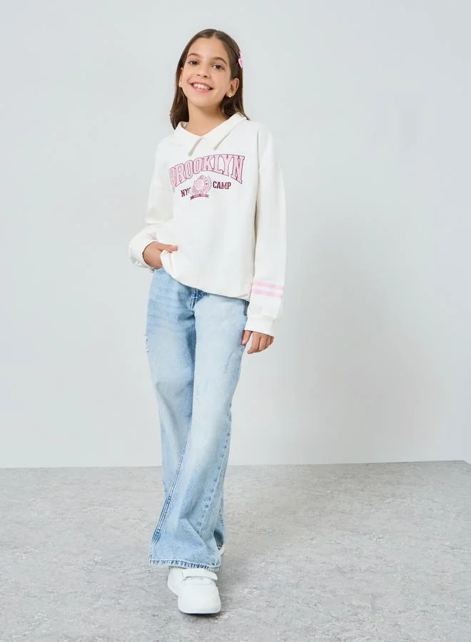 ستايلي سويت شيرت مطبوع برسومات للمراهقين باللون الأبيض