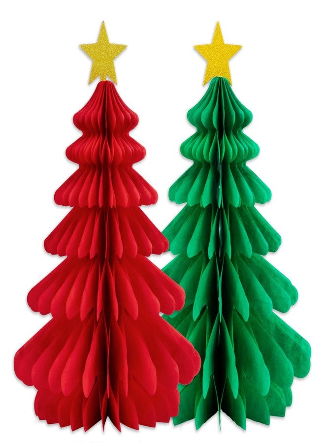 Orapink 11.8'' Christmas Tree Honeycomb Ornaments,2 Pcs Christmas Paper Ornaments for Christmas Deco, Red Green - Image 1
