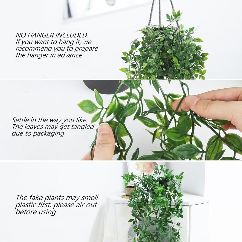 BLYPHOO Artificial Hanging Plants：Fake Hanging Ivy Leaf Plants, 3 Pcs Premium Fake Potted Greenery for Outdoor Indoor Décor, Faux Eucalyptus Vine for Home Garden Room Shelf Wall Farmhouse Party Décor - Image 5