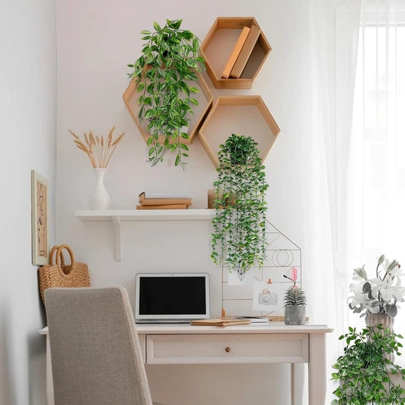 BLYPHOO Artificial Hanging Plants：Fake Hanging Ivy Leaf Plants, 3 Pcs Premium Fake Potted Greenery for Outdoor Indoor Décor, Faux Eucalyptus Vine for Home Garden Room Shelf Wall Farmhouse Party Décor - Image 4