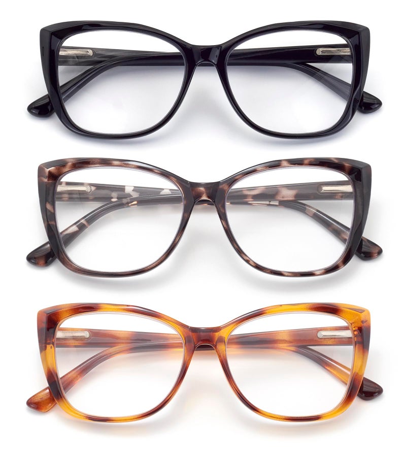 Autojouls 3-Pack Reading Glasses For Women Oprah Style Frame Spring Hinge Clear Lens Readers Glasses  3 Colors Mix Black Graytortoise Yellowtortoise 1.5 X - Image 1