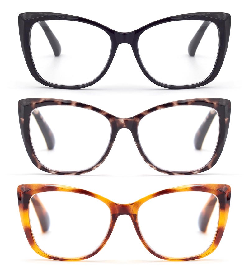 Autojouls 3-Pack Reading Glasses For Women Oprah Style Frame Spring Hinge Clear Lens Readers Glasses  3 Colors Mix Black Graytortoise Yellowtortoise 1.5 X - Image 3