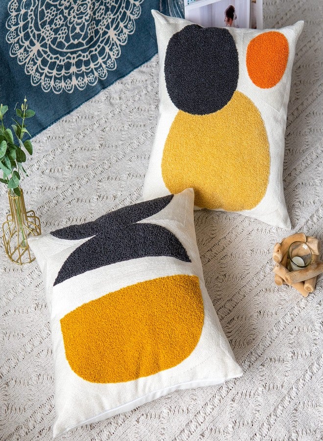 VANNCIO Decorative Geo Pillowcase, Boho Colored Throw Pillow Cover for Couch Sofa Bed Stylish Decor, Simple Cotton Textured Cushion Sham, Square 18 inches, 1PC(Yellow Orange) - Image 3