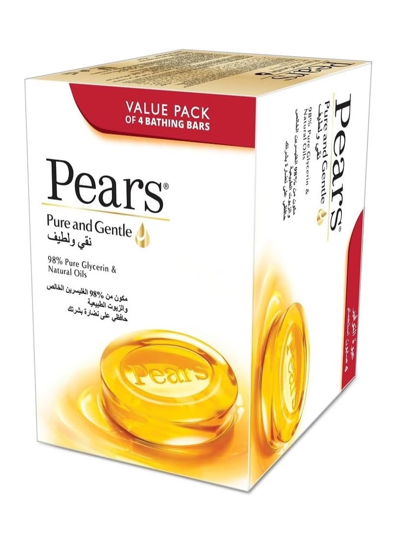 Pears Pears Pure & Gentle Bathing Soap Bar, Pack of 4 X 125G  - Image 1