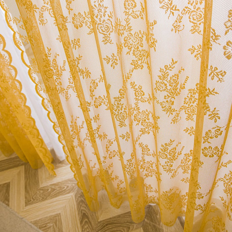 Deeprove Gold Lace Boho Curtains 84 Inches Long, Sheer Curtains Window Treatment Drape Pair 2 Panels Set for Bedroom Living Room Halloween, Dark Orange Bohemian Florals Vintage, Rod Pocket W57 x L84 - Image 4