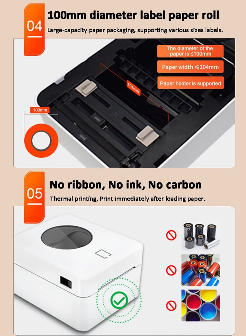 Desktop Thermal Label Printer with Paper Slot, USB Bluetooth Connection, for Shipping Labels, Courier Stickers, Barcodes, and QR Codes in White Color. - Image 5
