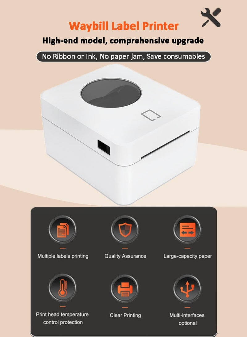 Desktop Thermal Label Printer with Paper Slot, USB Bluetooth Connection, for Shipping Labels, Courier Stickers, Barcodes, and QR Codes in White Color. - Image 2