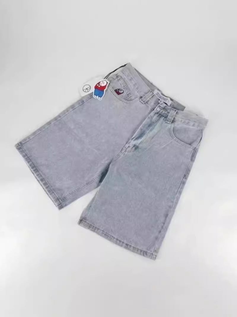 Summer Big Boy Jeans Y2K Hip-Hop Cartoon Pattern Embroidered Hip-Hop Harajuku Gothic Denim Shorts - Image 3