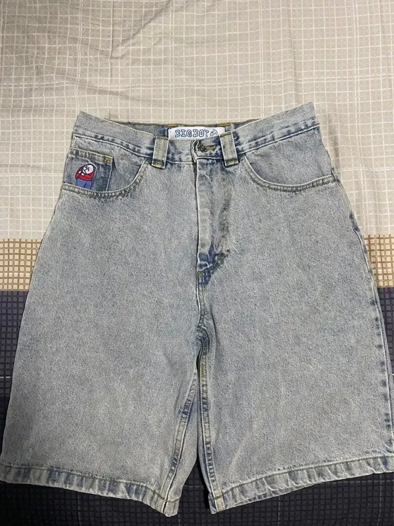 Summer Big Boy Jeans Y2K Hip-Hop Cartoon Pattern Embroidered Hip-Hop Harajuku Gothic Denim Shorts - Image 4