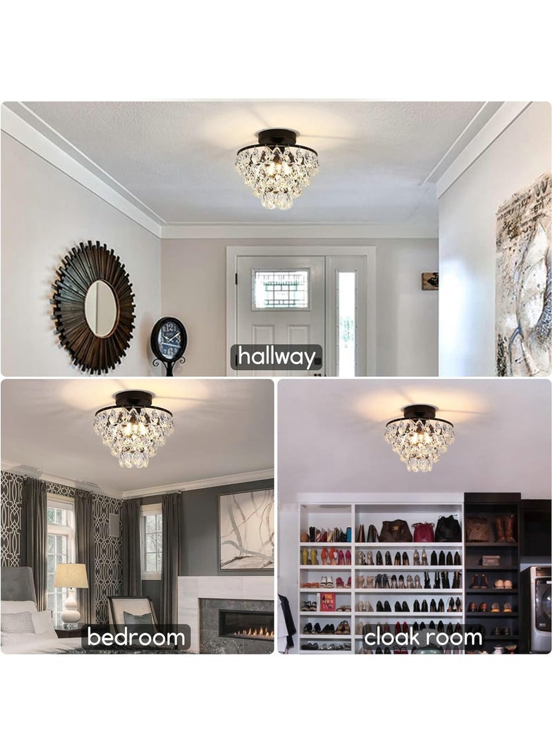 LOOPITYS Black crystal chandelier, small mini chandelier, modern embedded crystal chandelier (diameter 25CM/9.84 inch bulb base: E27, bulb not included) corridor ceiling lighting, corridor bedroom hall living room ceiling - Image 2