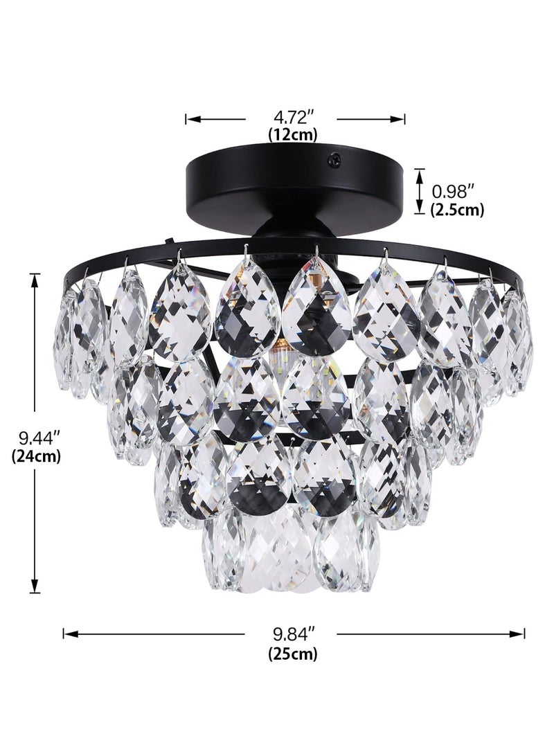 LOOPITYS Black crystal chandelier, small mini chandelier, modern embedded crystal chandelier (diameter 25CM/9.84 inch bulb base: E27, bulb not included) corridor ceiling lighting, corridor bedroom hall living room ceiling - Image 3