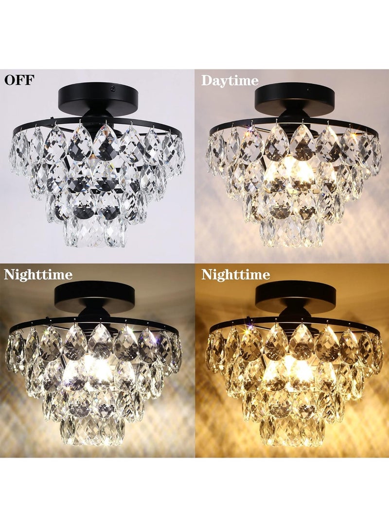 LOOPITYS Black crystal chandelier, small mini chandelier, modern embedded crystal chandelier (diameter 25CM/9.84 inch bulb base: E27, bulb not included) corridor ceiling lighting, corridor bedroom hall living room ceiling - Image 4