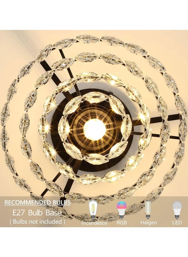 LOOPITYS Black crystal chandelier, small mini chandelier, modern embedded crystal chandelier (diameter 25CM/9.84 inch bulb base: E27, bulb not included) corridor ceiling lighting, corridor bedroom hall living room ceiling - Image 5