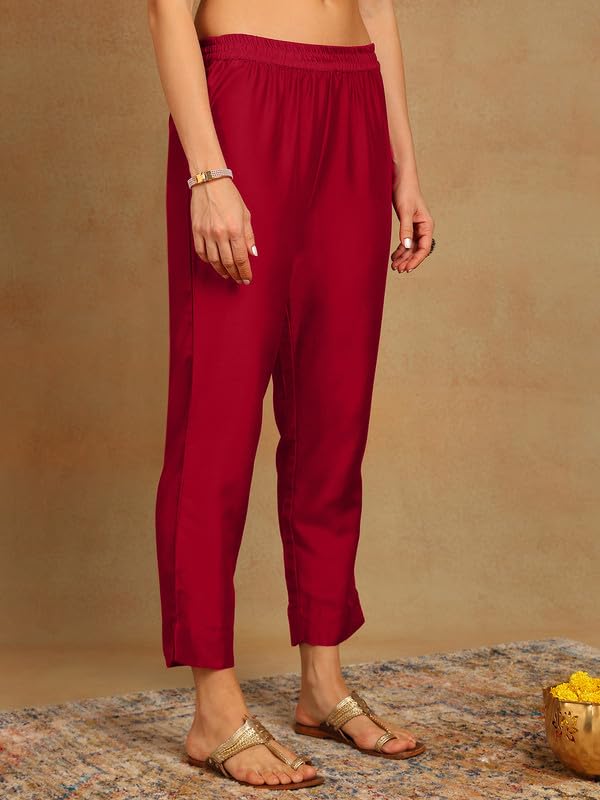 Vaamsi Women's Viscose Rayon Solid Anarkali Kurta Pant with Dupatta (VKSKD1482_M_Burgundy) - Image 5