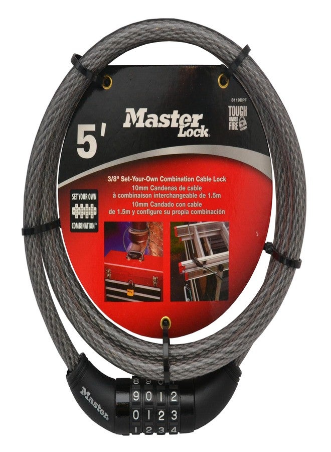 Master Lock 8119DPF 5' Long x 3/8" Diameter Set Your Own Combination Cable Bike Lock - Image 3