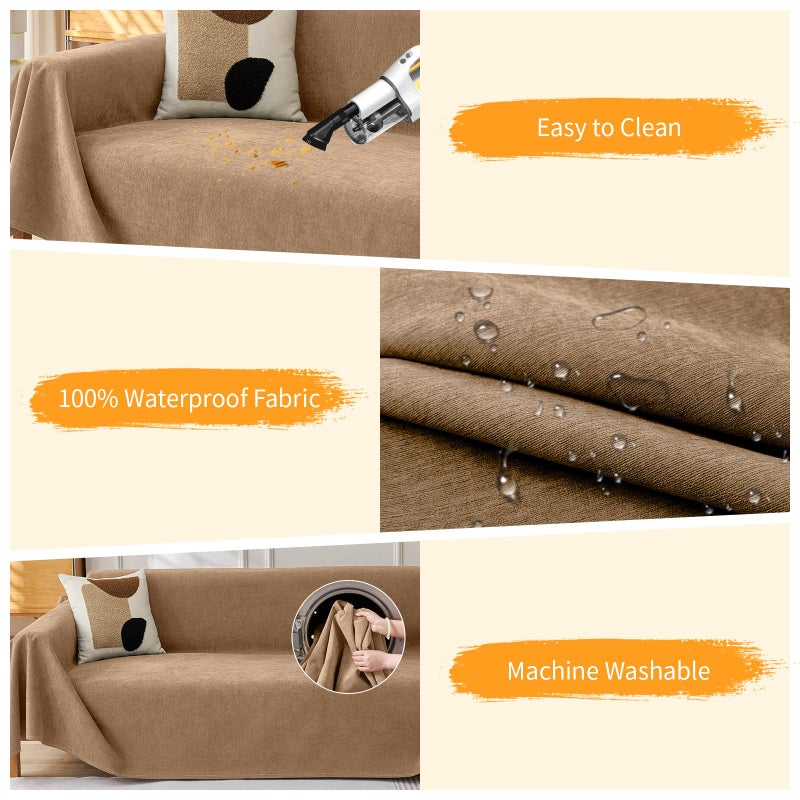 DEEPDREAM Deep Dream Cat-Scratch Resistant Couch Cover, Waterproof Sofa Cover for 3 Cushion Couch Washable, Pet Friendly Couch Protectors Anti Slip Thickened Love Seat Slipcovers for Dogs Pets,71" x 118",Brown - Image 4