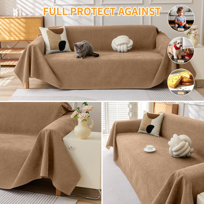 DEEPDREAM Deep Dream Cat-Scratch Resistant Couch Cover, Waterproof Sofa Cover for 3 Cushion Couch Washable, Pet Friendly Couch Protectors Anti Slip Thickened Love Seat Slipcovers for Dogs Pets,71" x 118",Brown - Image 5