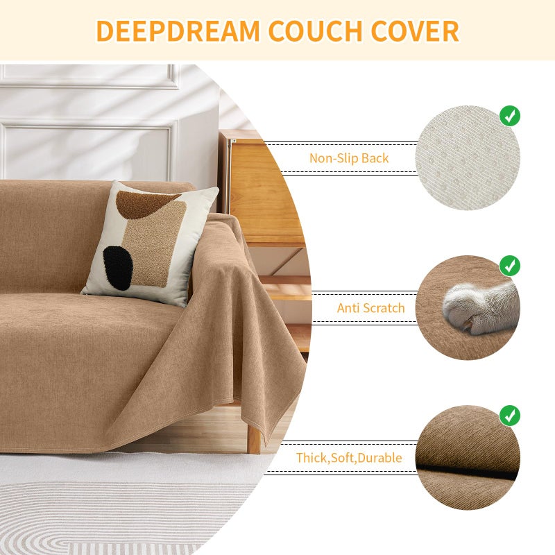 DEEPDREAM Deep Dream Cat-Scratch Resistant Couch Cover, Waterproof Sofa Cover for 3 Cushion Couch Washable, Pet Friendly Couch Protectors Anti Slip Thickened Love Seat Slipcovers for Dogs Pets,71" x 118",Brown - Image 3