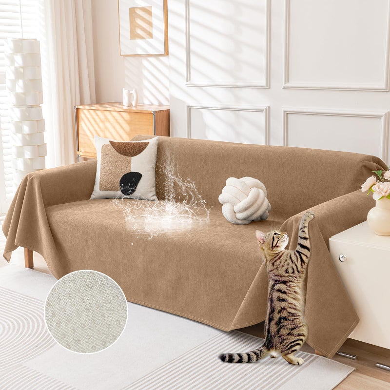 DEEPDREAM Deep Dream Cat-Scratch Resistant Couch Cover, Waterproof Sofa Cover for 3 Cushion Couch Washable, Pet Friendly Couch Protectors Anti Slip Thickened Love Seat Slipcovers for Dogs Pets,71" x 118",Brown - Image 1
