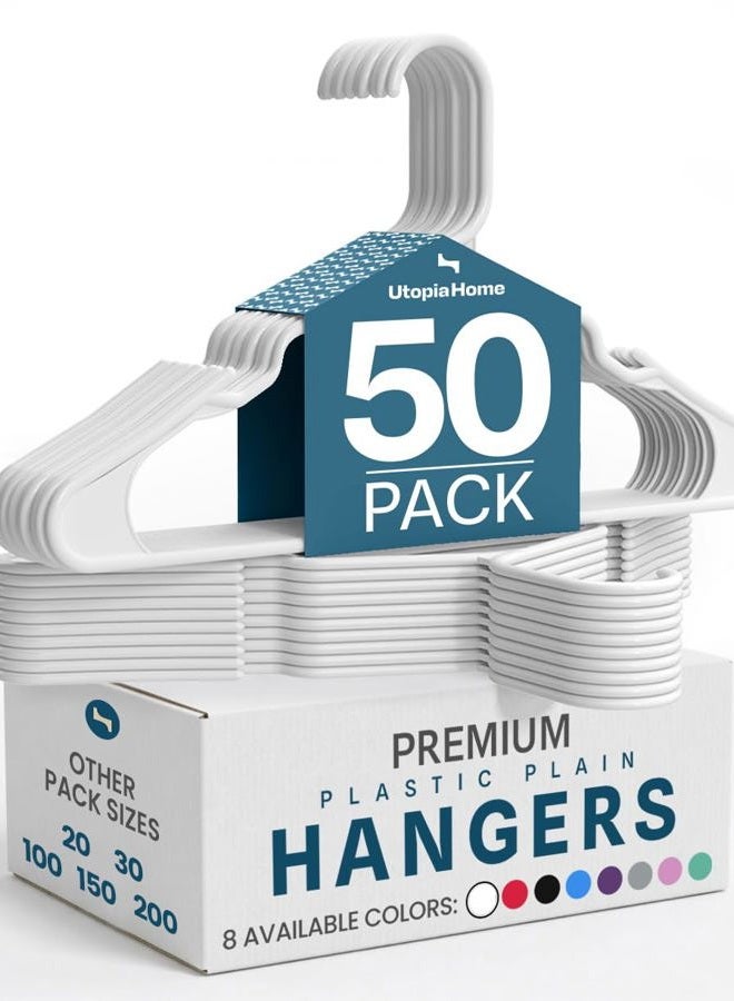 Utopia Home White Plastic Standard Hangers for Clothes 50-Pack Heavy Duty and Space Saving Notched Hangers - Image 1