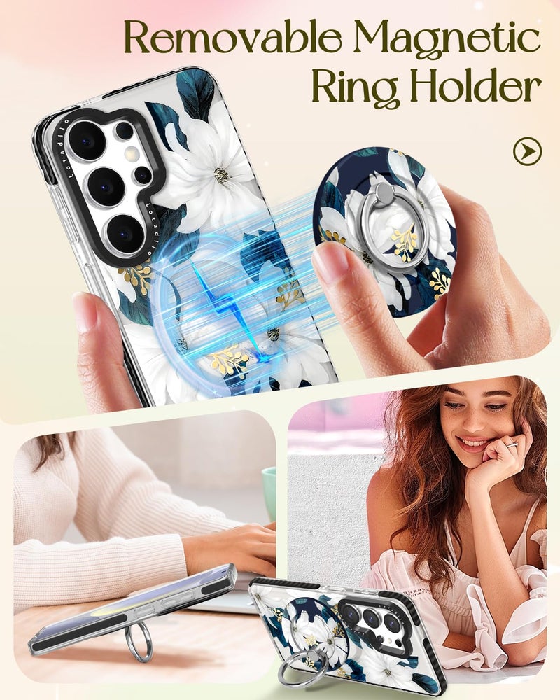 Lotadilo Cute Case for Samsung Galaxy S26 Ultra for Women Girls - Funny Blue Flower Design Compatible with Magsafe Magnetic Ring Holder Kickstand Fashion TPU Phone Covers - Image 4