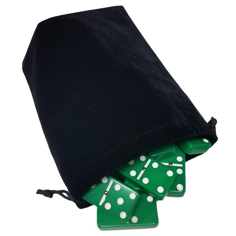 Marion Domino Double Six 6 Green Tiles Jumbo Tournament Professional Size with Spinners in Black Elegant Velvet Bag - Image 1
