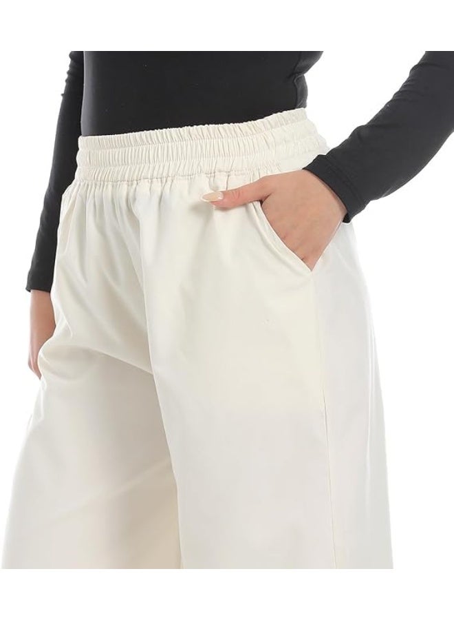 Hanady Women's wide-leg pants made of light and comfortable fabric, with a modern design for everyday use, white color - Image 2