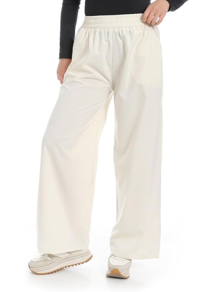 Hanady Women's wide-leg pants made of light and comfortable fabric, with a modern design for everyday use, white color - Image 4