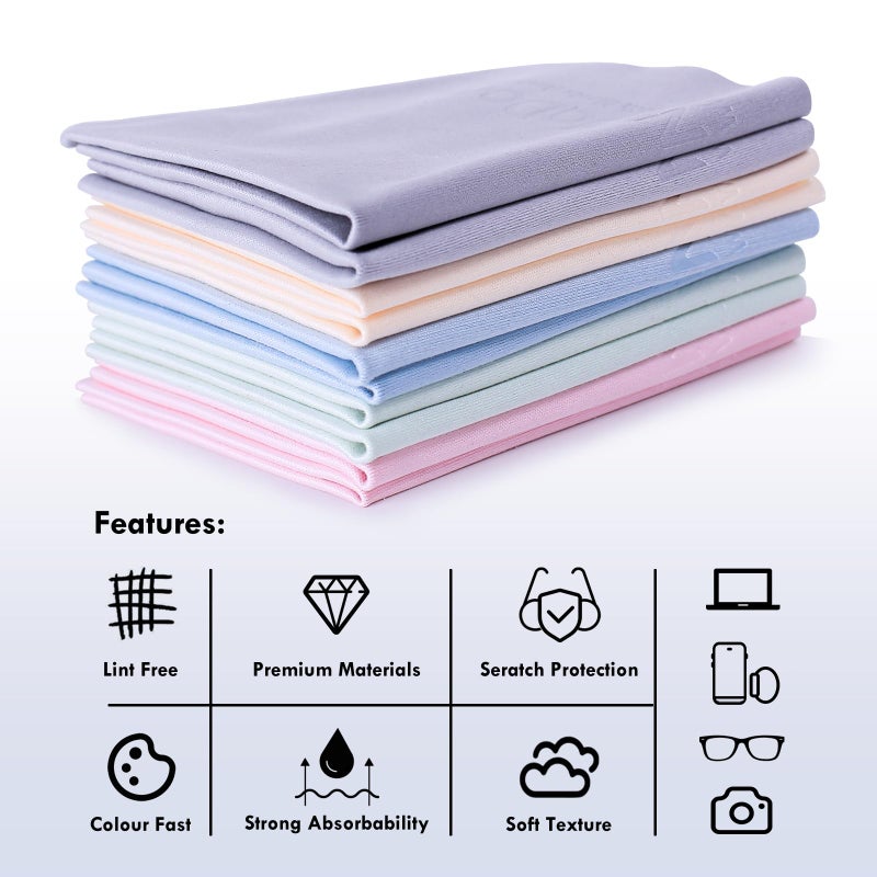 Nadadora Individually Wrapped Assorted Color Premium Microfiber Glasses Cleaning Cloths, 10 Pack, Thickened,Soft Dense for Eyeglasses,Sunglasses,Camera,Jewelry,Phone,Lense,LCD,Reusable Washable,6"X7" - Image 4