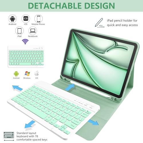 TaIYanG for iPad Air 11 inch M3 & M2 Case with Keyboard 10.9 inch for iPad Air 5 2022/iPad Air 4th Gen Keyboard Case with Pencil Holder, Wireless Keyboard for Air 11" M3/M2 (2025/2024)/iPad Air 5/4 - Image 5