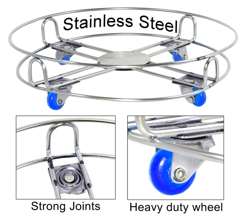 TULMAN Stainless Steel LPG Cylinder Trolley with Wheels - 27x7.5 cm – Silver, Heavy Duty Gas Cylinder Stand, Easy Transport, Rust-Resistant - Image 3
