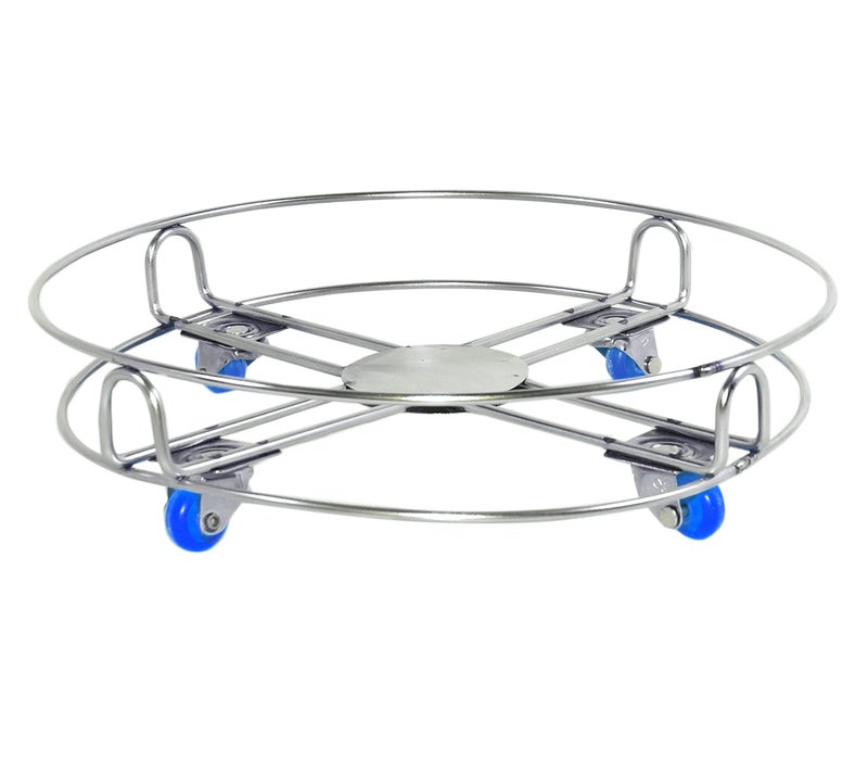 TULMAN Stainless Steel LPG Cylinder Trolley with Wheels - 27x7.5 cm – Silver, Heavy Duty Gas Cylinder Stand, Easy Transport, Rust-Resistant - Image 1
