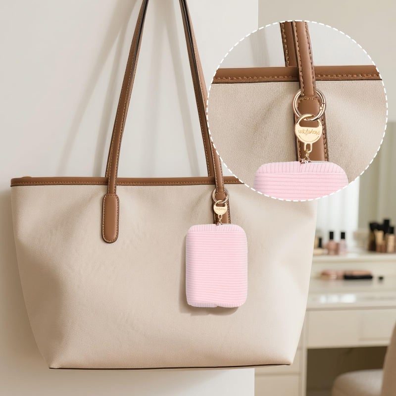 Playexen Mini Makeup Bag, Corduroy Small Cosmetic Bag for Purse with Ring Buckle, Portable Travel Makeup Pouch for Lipsticks, Chapsticks, Coin, Earphone, Credit Card (Beige) - Image 4