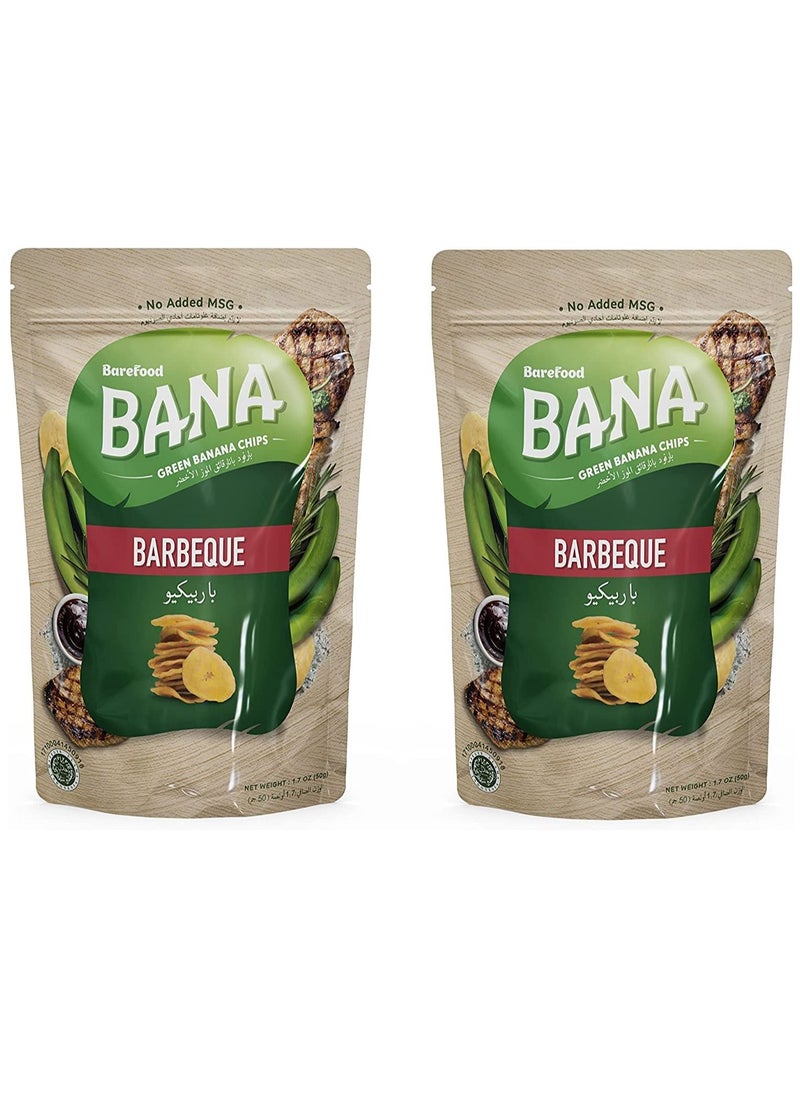 BareFood - Barefood Organic Gluten Free Bana Green Banana Chips / Healthy Snacks Pack of 2 (Barbeque, 50 gms) - Image 1