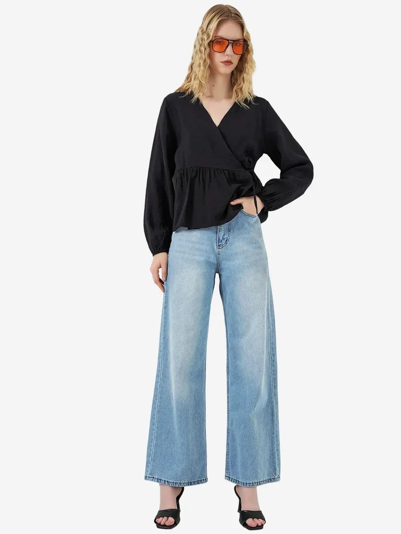بيغ دارت BDART V-Neck Tie Detail Crepe Wrap Blouse