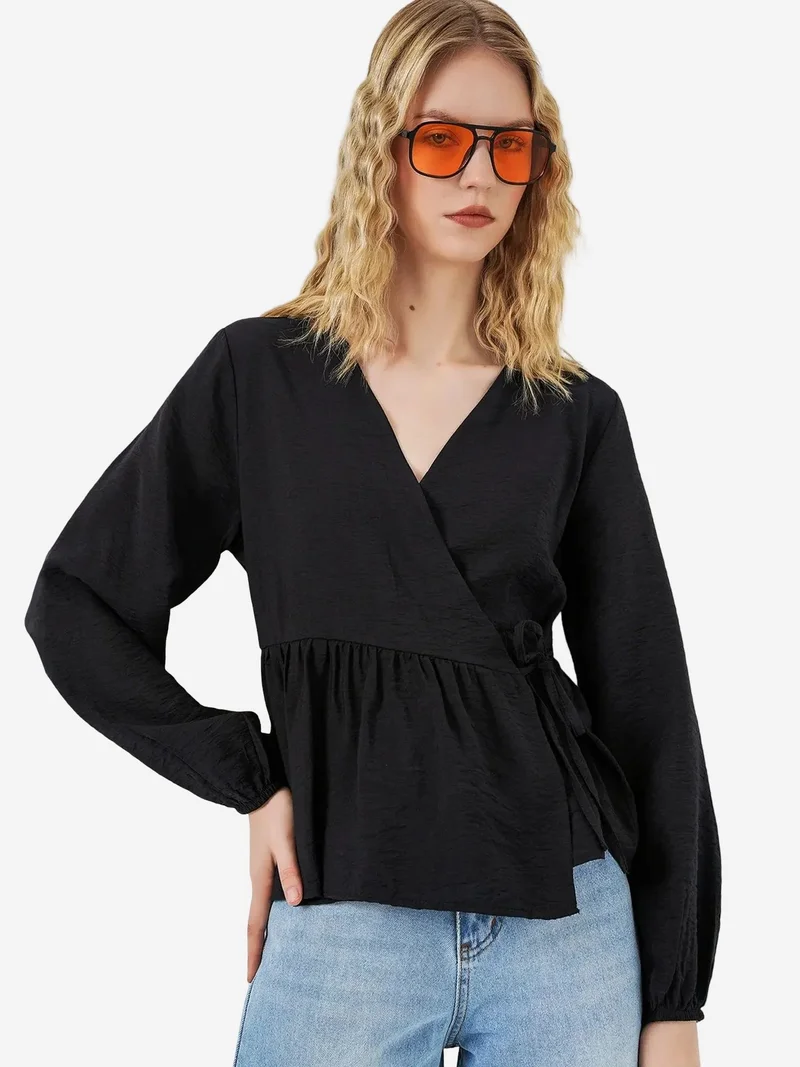 بيغ دارت BDART V-Neck Tie Detail Crepe Wrap Blouse