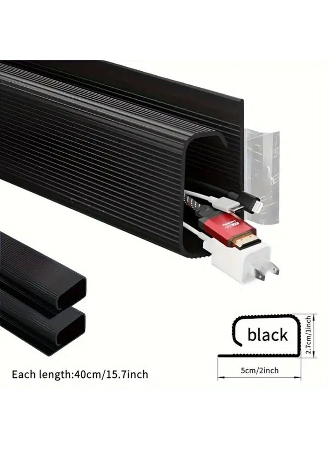 2Pcs Black Self Adhesive Under Table Cable Tray PVC Wire Organizer No Drilling Installation - Image 4
