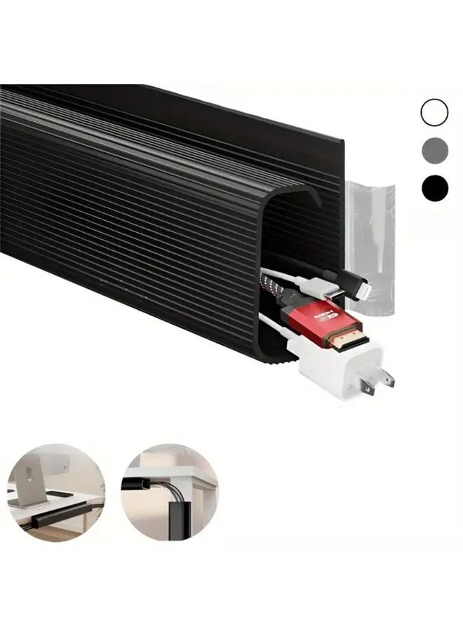 2Pcs Black Self Adhesive Under Table Cable Tray PVC Wire Organizer No Drilling Installation - Image 2