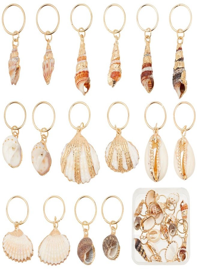 PLIGREAT 16 Pcs Seashell Conch Dreadlock Rings Charms Braids Hair Jewelry Set DIY Locs Hair Accessories Beach Shell Pendant Hair Charms for Women Men Hair Braids Ponytail Hair Decor, 8 Styles - Image 1