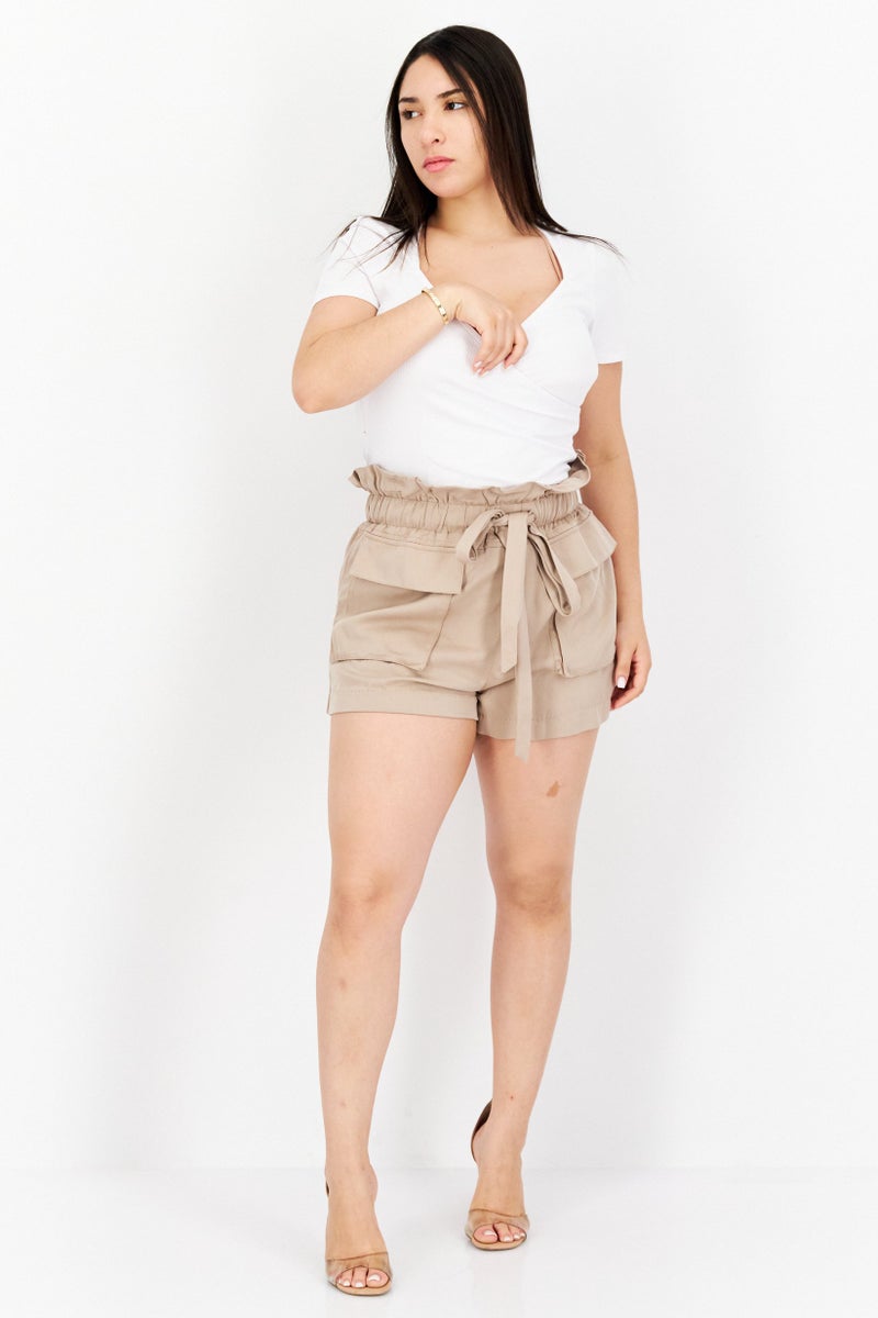 NOMAD Women Plain Basic Shorts, Tan  - Image 2