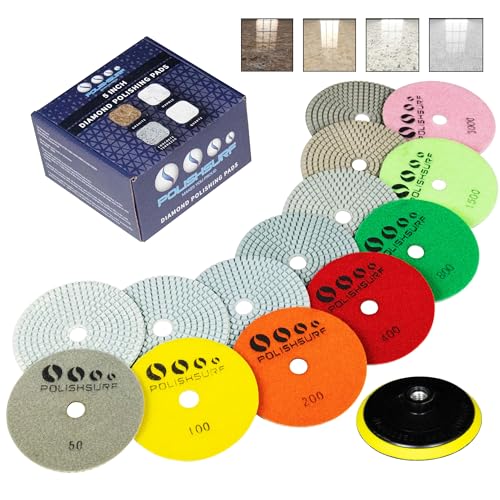 POLISHSURF Diamond Polishing Pads 5 Inch Wet Dry Set 8 Pieces for Marble Quartz Stone Countertop Granite Concrete Polishing - Image 1