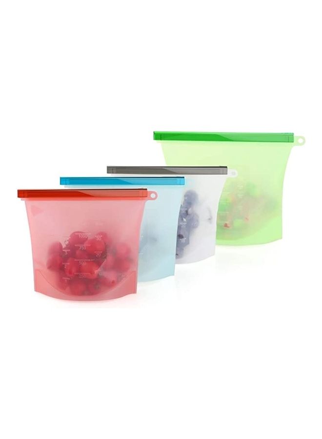 NIBEMINENT 4-Piece Silicone Reusable Leak-Proof Food Bag Set Multicolour 1 x 1500, 3 1000ml - Image 1