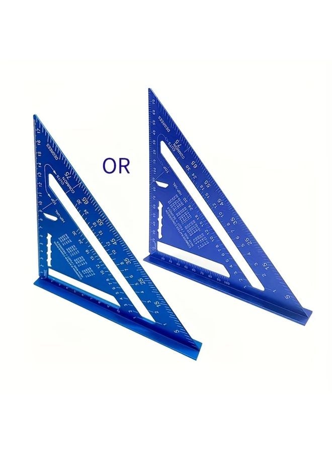 7 Inch Blue Aluminum Triangle Ruler 45 90 Degree Angle Measuring Tool - Image 1